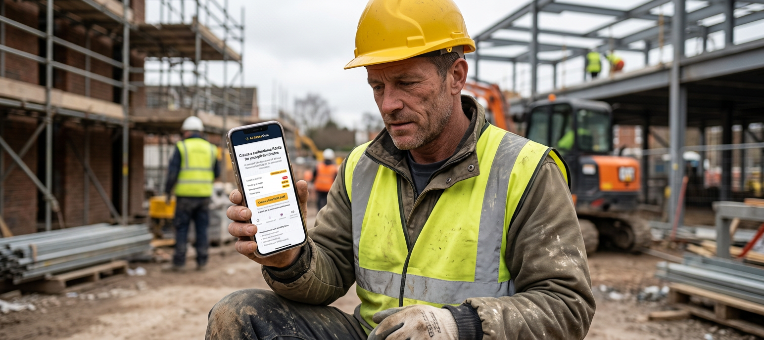 Construction worker using AJ Safety Docs on site