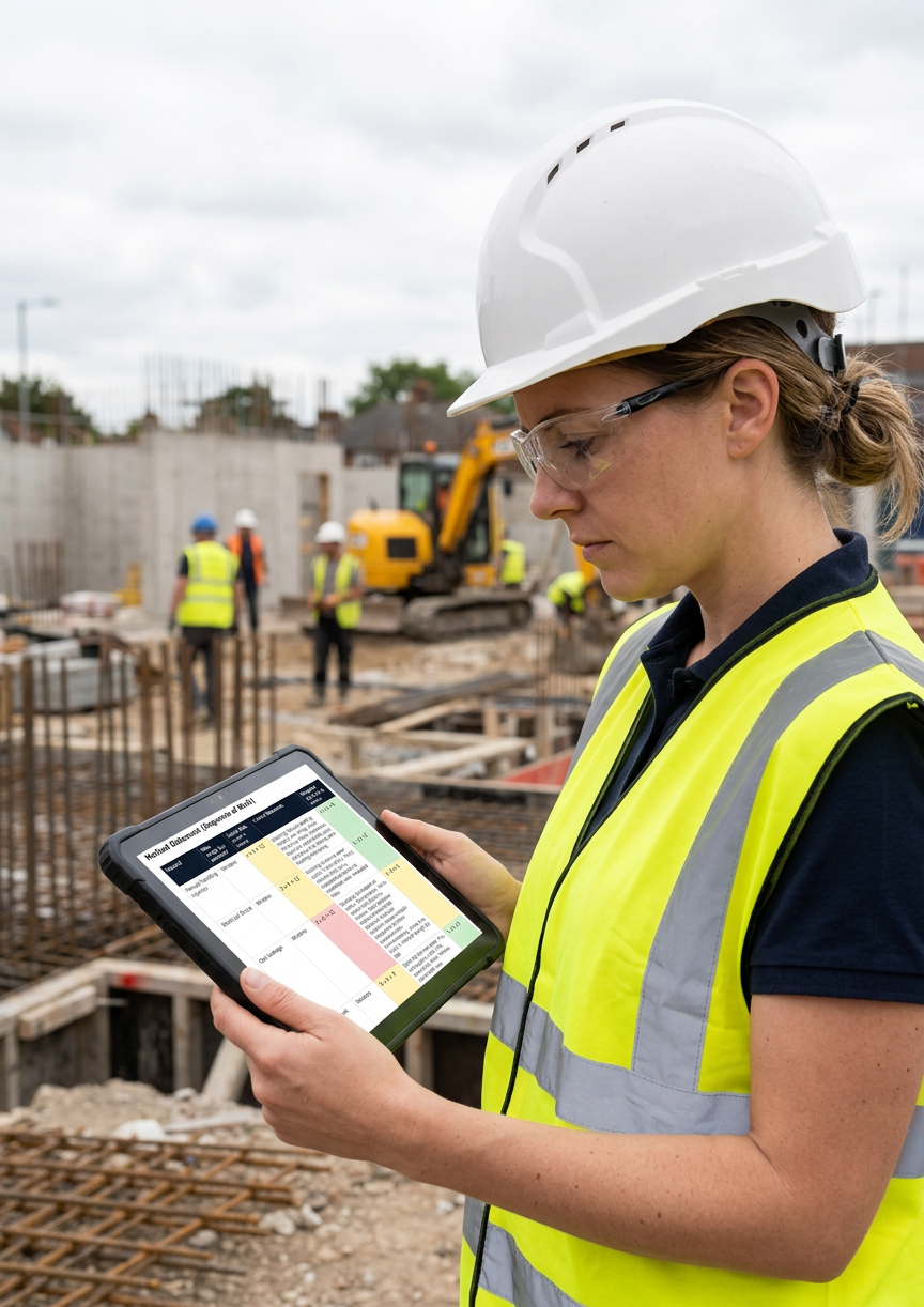 Site manager reviewing a RAMS document